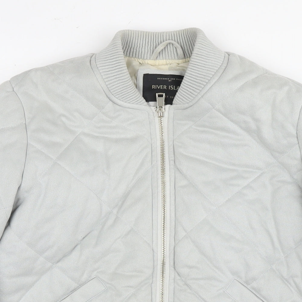 River Island Womens Grey Quilted Coat Size 12 Zip