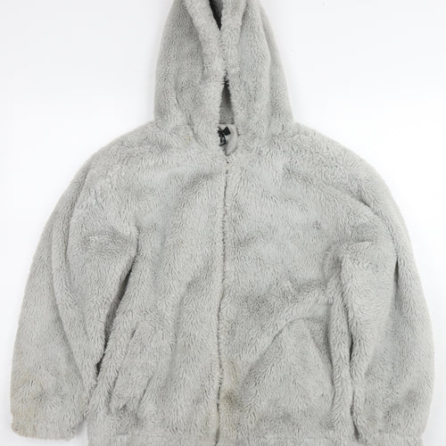 New Look Womens Grey Jacket Size S Zip - Teddy Fleece