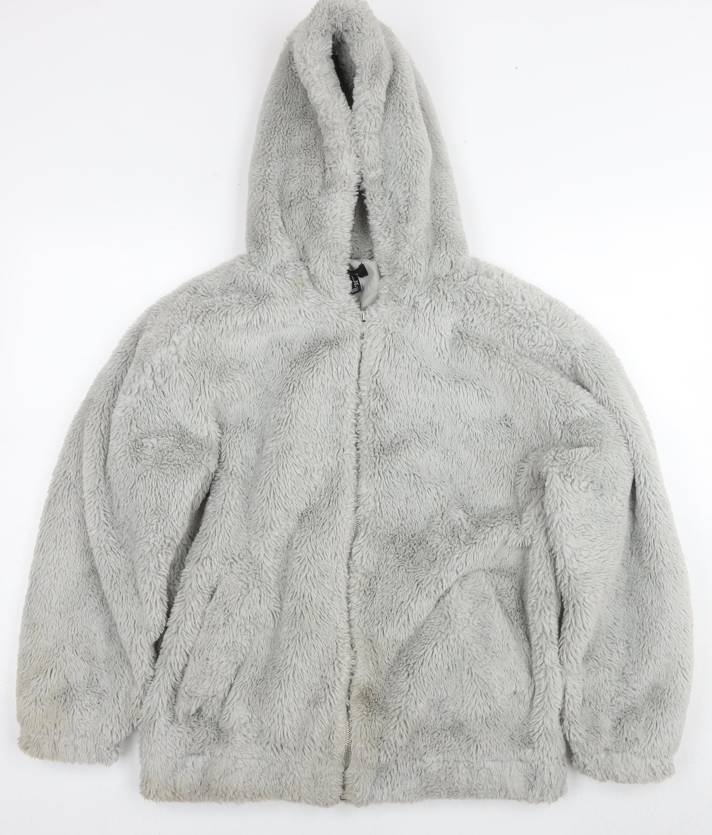 New Look Womens Grey Jacket Size S Zip - Teddy Fleece