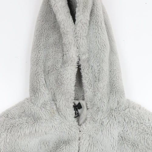 New Look Womens Grey Jacket Size S Zip - Teddy Fleece