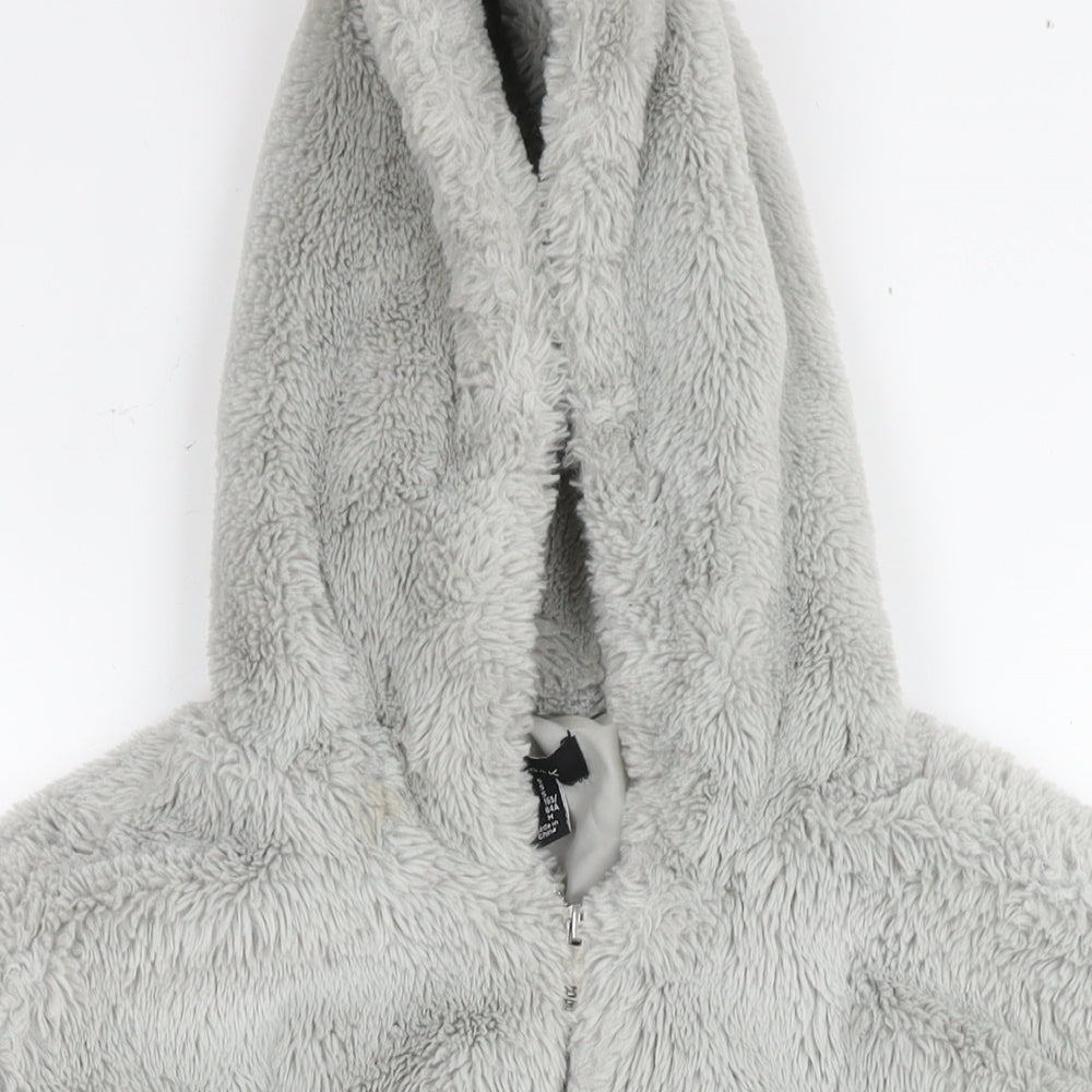 New Look Womens Grey Jacket Size S Zip - Teddy Fleece