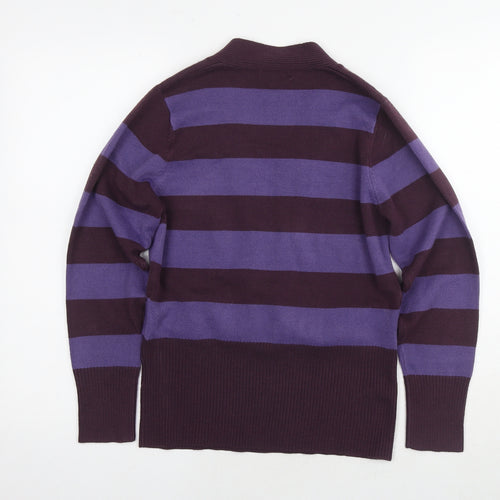 Zahara Womens Purple V-Neck Striped Acrylic Pullover Jumper Size M - Belt Detail