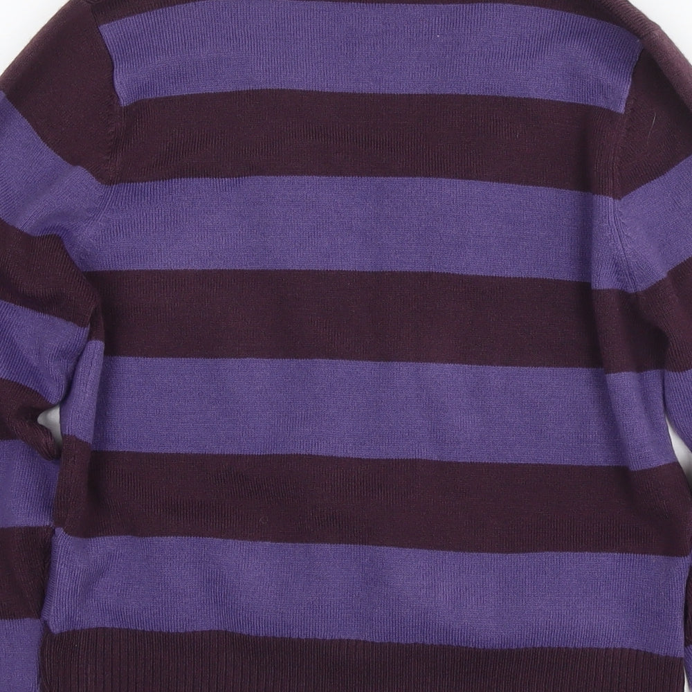 Zahara Womens Purple V-Neck Striped Acrylic Pullover Jumper Size M - Belt Detail