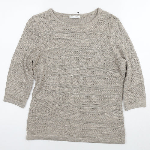 Marks and Spencer Womens Beige Round Neck Acrylic Pullover Jumper Size 12