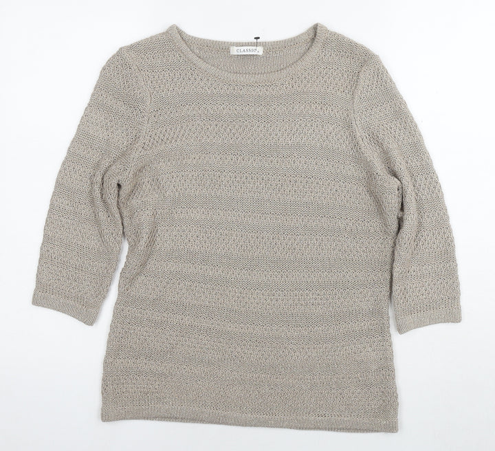 Marks and Spencer Womens Beige Round Neck Acrylic Pullover Jumper Size 12