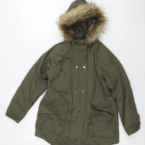 Zara Girls Green Parka Jacket Size 9-10 Years Zip