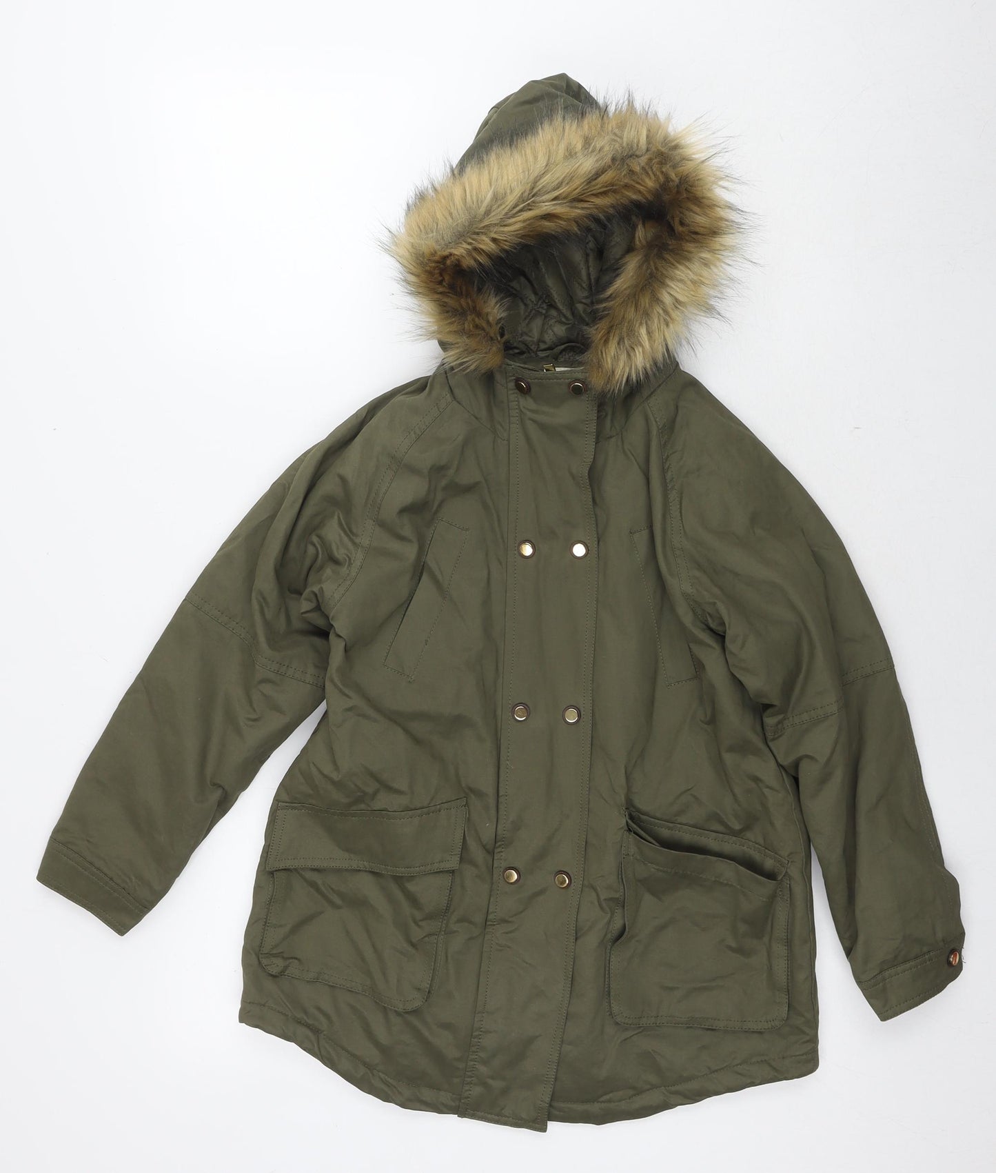 Zara Girls Green Parka Jacket Size 9-10 Years Zip