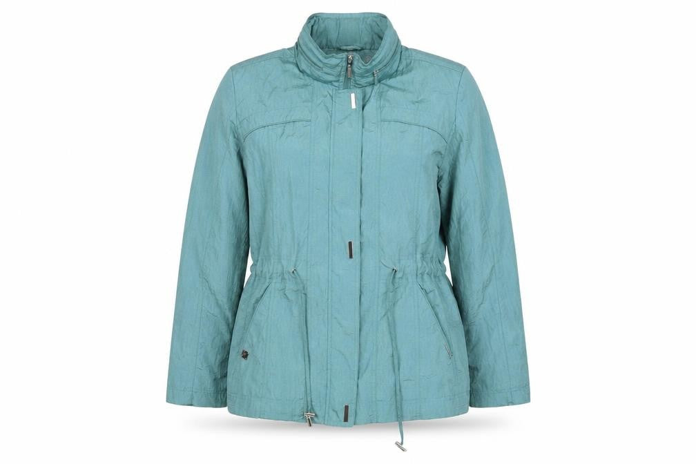 Front view of Klass women’s blue parka coat, size UK 20, zip