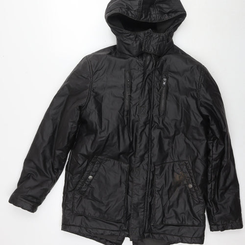 Marks and Spencer Boys Black Parka Coat Size 13-14 Years Zip - Detachable Fleece