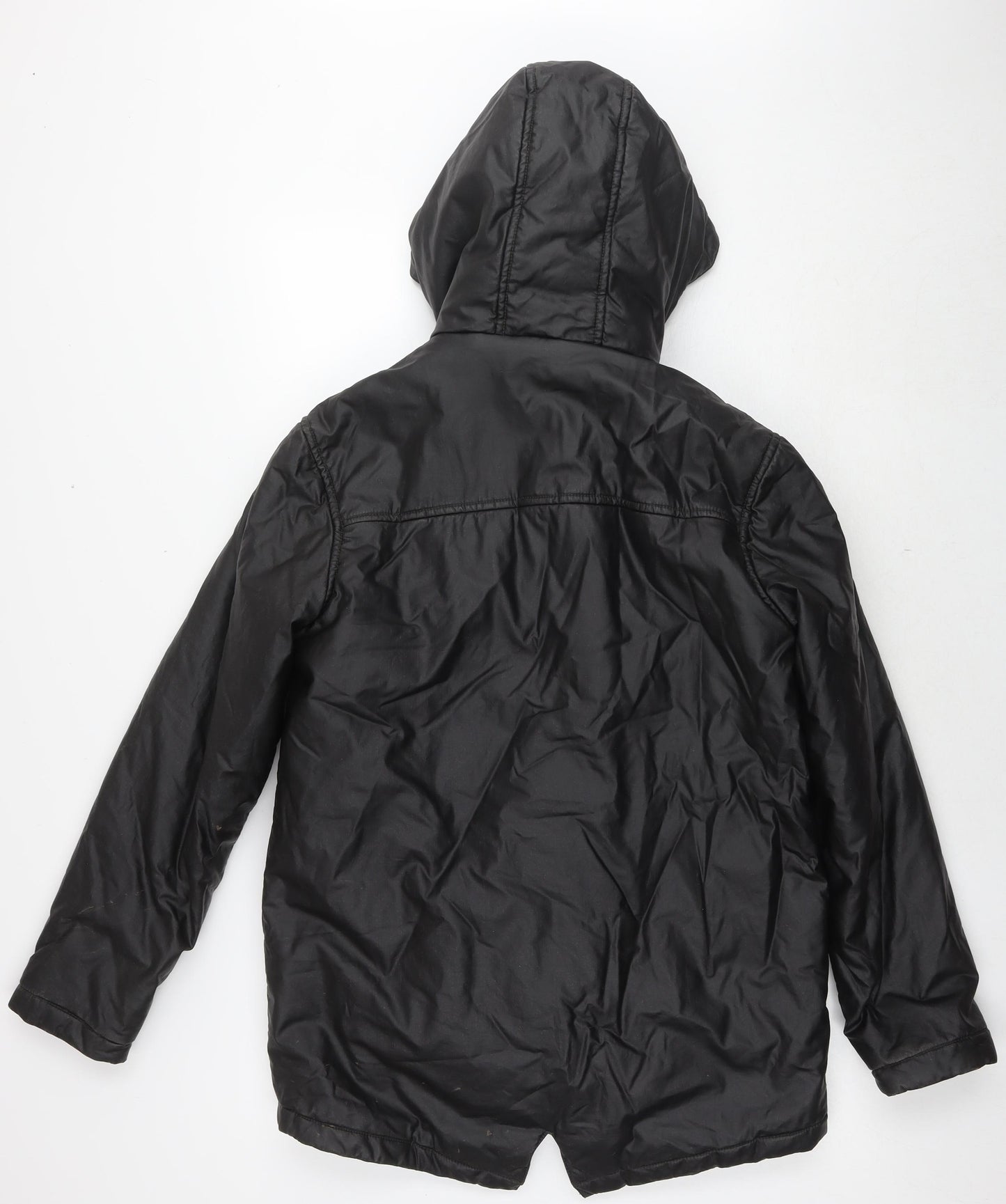 Marks and Spencer Boys Black Parka Coat Size 13-14 Years Zip - Detachable Fleece