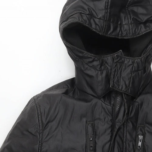Marks and Spencer Boys Black Parka Coat Size 13-14 Years Zip - Detachable Fleece