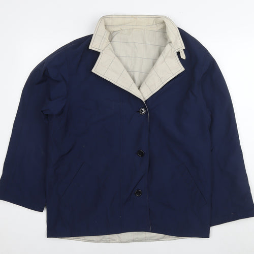 BHS Womens Blue Bomber Jacket Coat Size 12 Button - Reversible