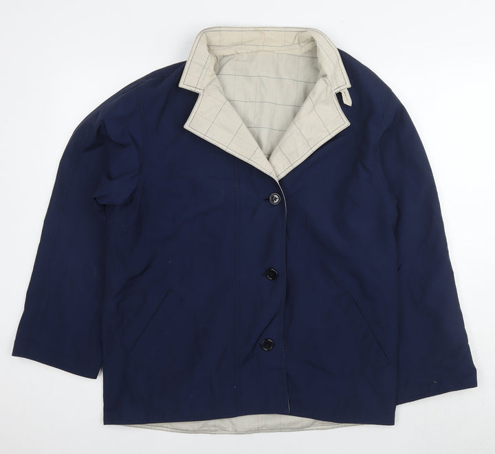 BHS Womens Blue Bomber Jacket Coat Size 12 Button - Reversible