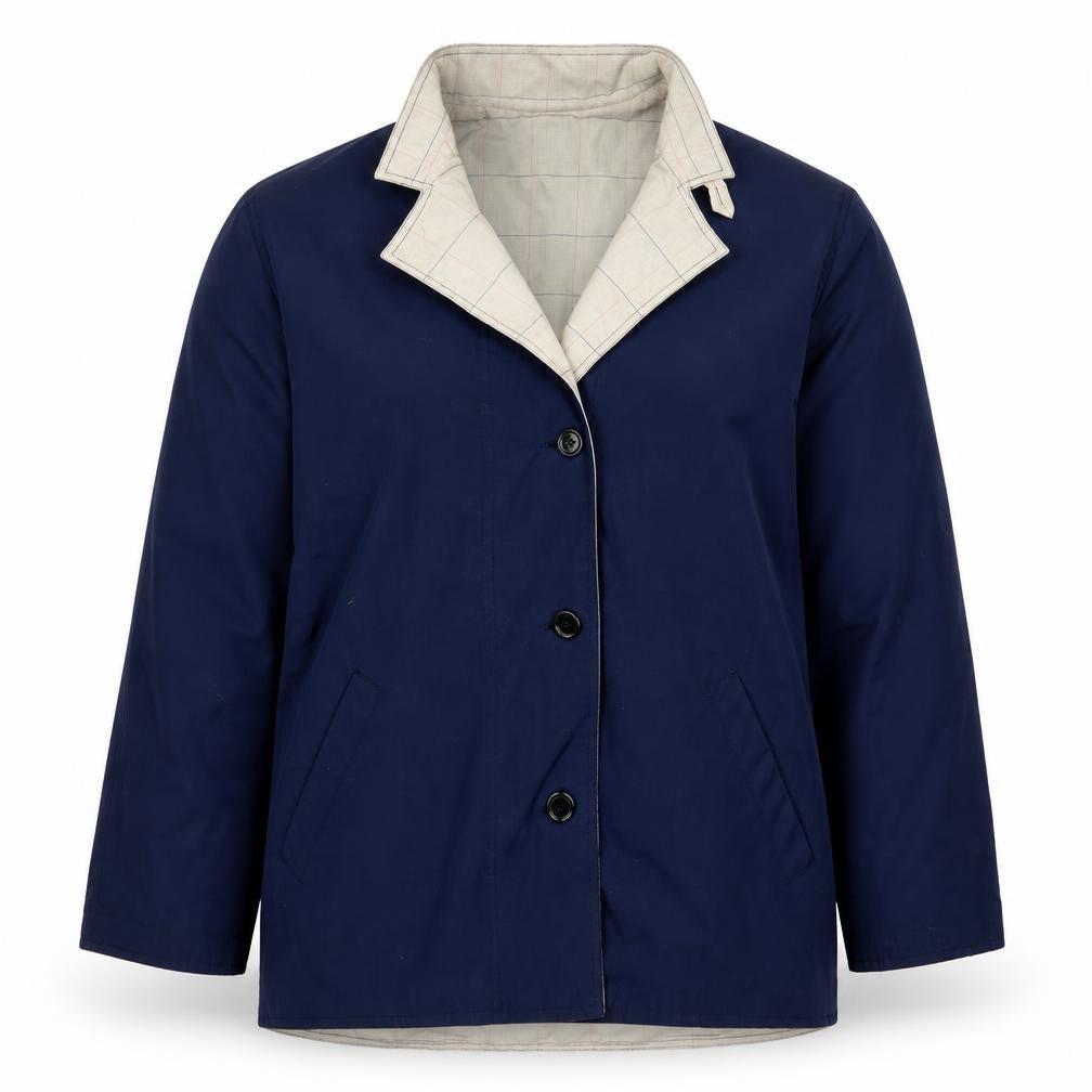 BHS Womens Blue Bomber Jacket Coat Size 12 Button - Reversible