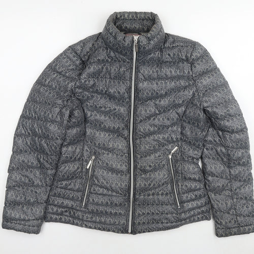 Etage Womens Grey Geometric Puffer Jacket Jacket Size 8 Zip