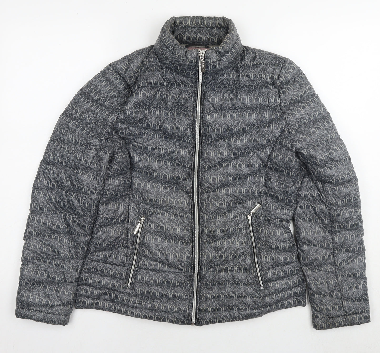 Etage Womens Grey Geometric Puffer Jacket Jacket Size 8 Zip