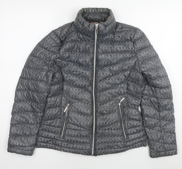 Etage Womens Grey Geometric Puffer Jacket Jacket Size 8 Zip