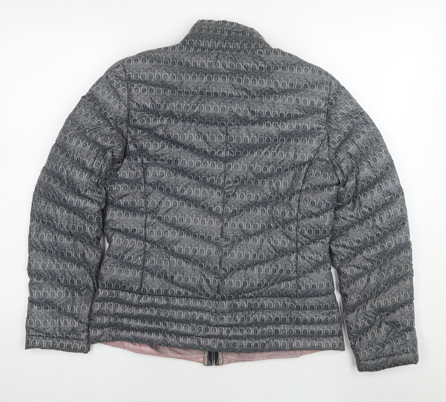 Etage Womens Grey Geometric Puffer Jacket Jacket Size 8 Zip