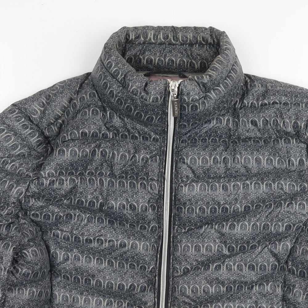 Etage Womens Grey Geometric Puffer Jacket Jacket Size 8 Zip