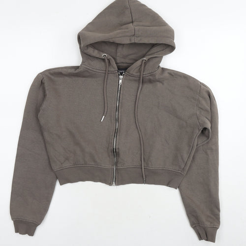PRETTYLITTLETHING Womens Brown Cotton Full Zip Hoodie Size S Zip