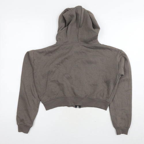 PRETTYLITTLETHING Womens Brown Cotton Full Zip Hoodie Size S Zip