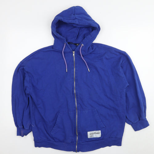 Boohoo Womens Blue Cotton Full Zip Hoodie Size S Zip