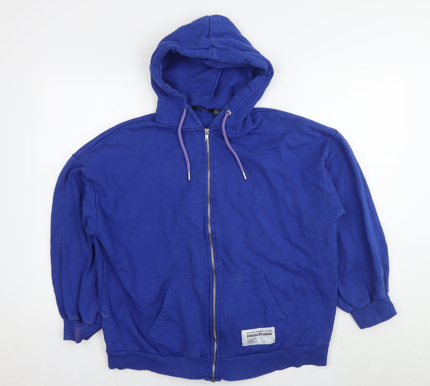 Boohoo Womens Blue Cotton Full Zip Hoodie Size S Zip