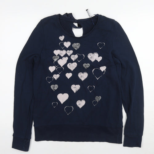 Select Womens Blue Cotton Pullover Sweatshirt Size 14 Pullover - Embellishment Detail Hearts