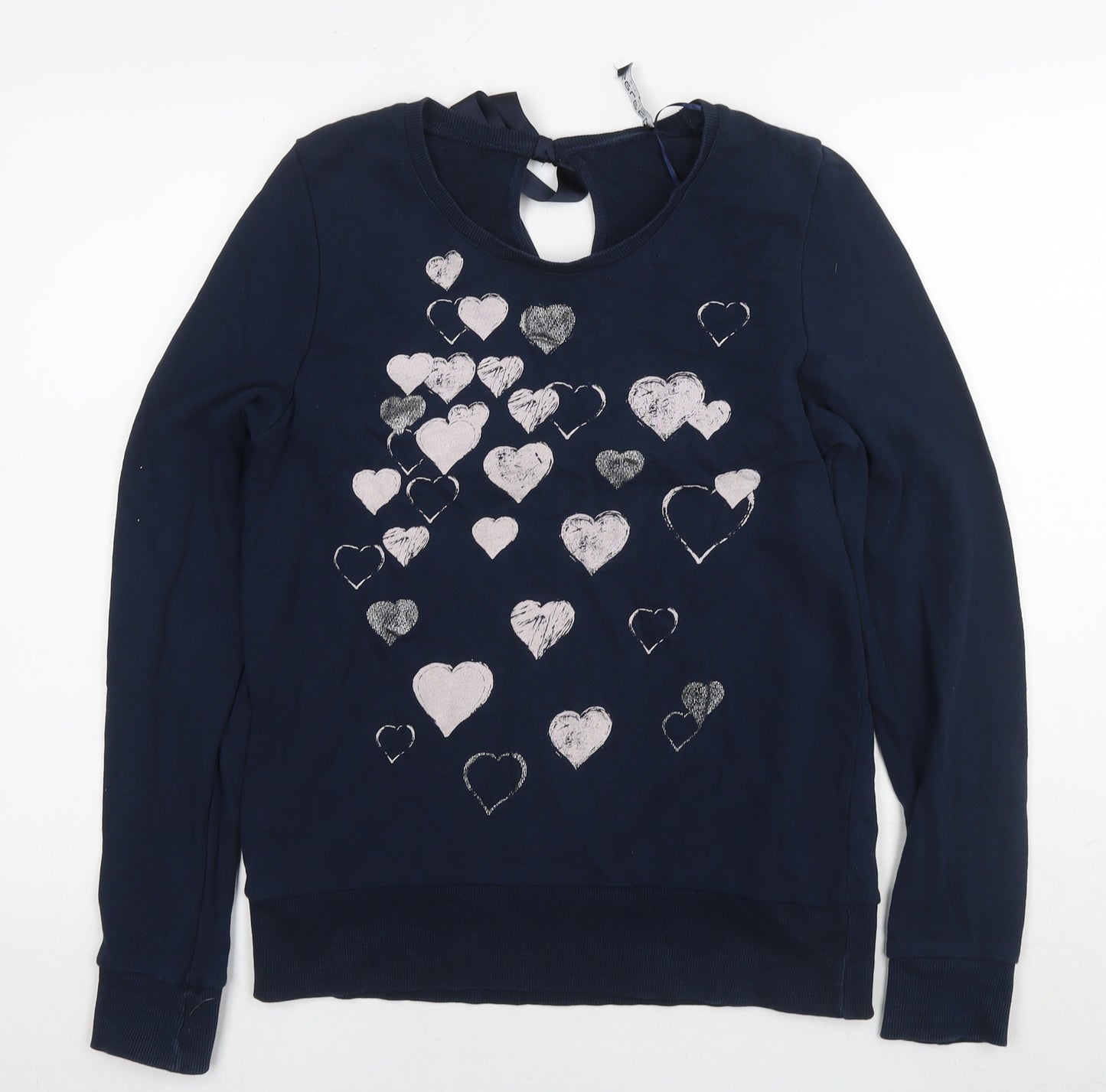 Select Womens Blue Cotton Pullover Sweatshirt Size 14 Pullover - Embellishment Detail Hearts