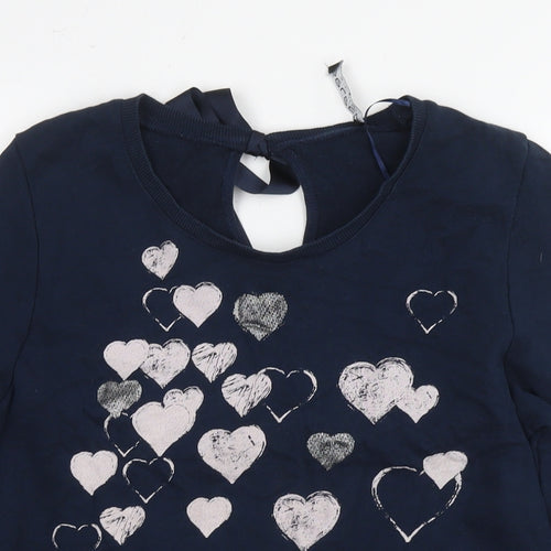 Select Womens Blue Cotton Pullover Sweatshirt Size 14 Pullover - Embellishment Detail Hearts