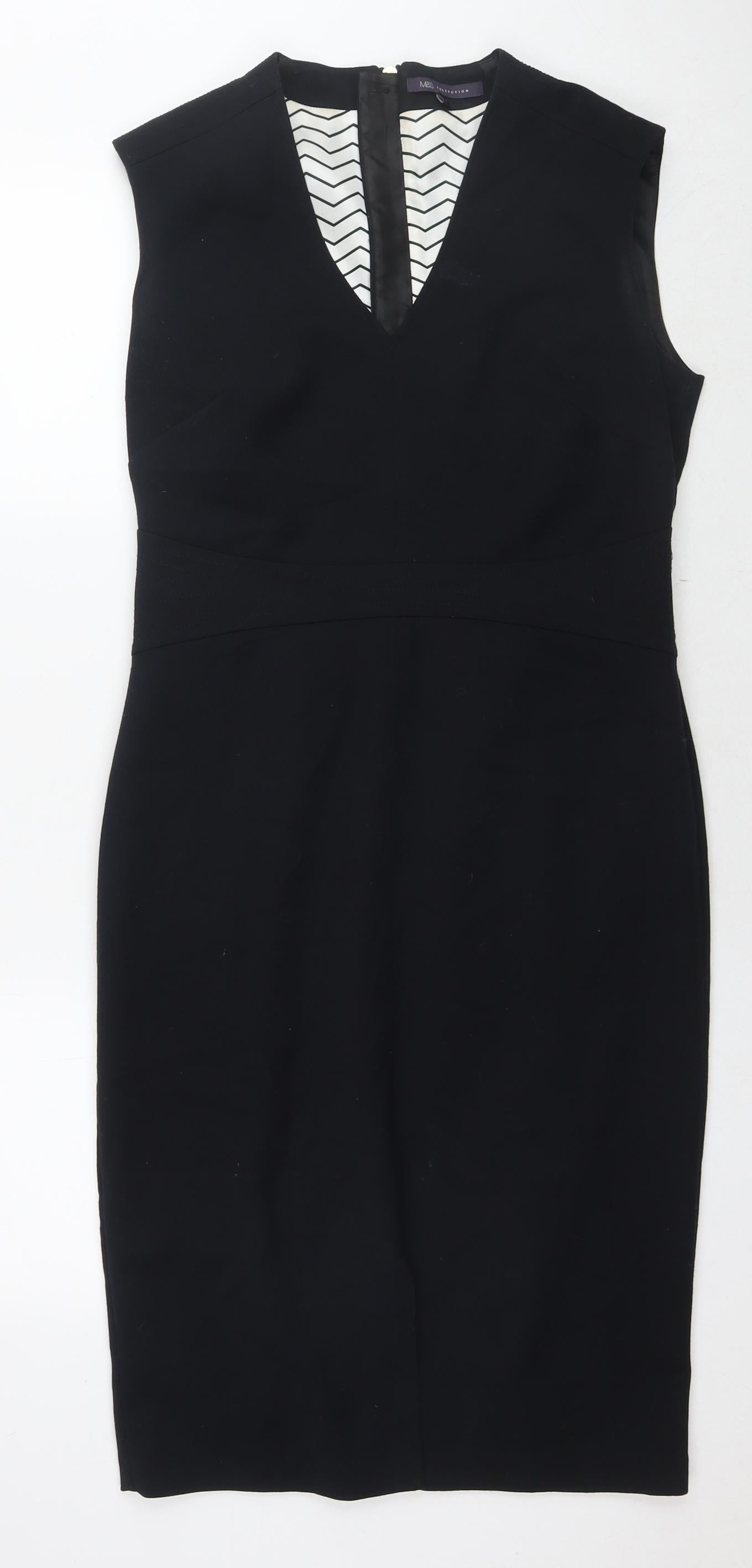 Marks and Spencer Womens Blue Polyester Sheath Size 12 V-Neck Zip