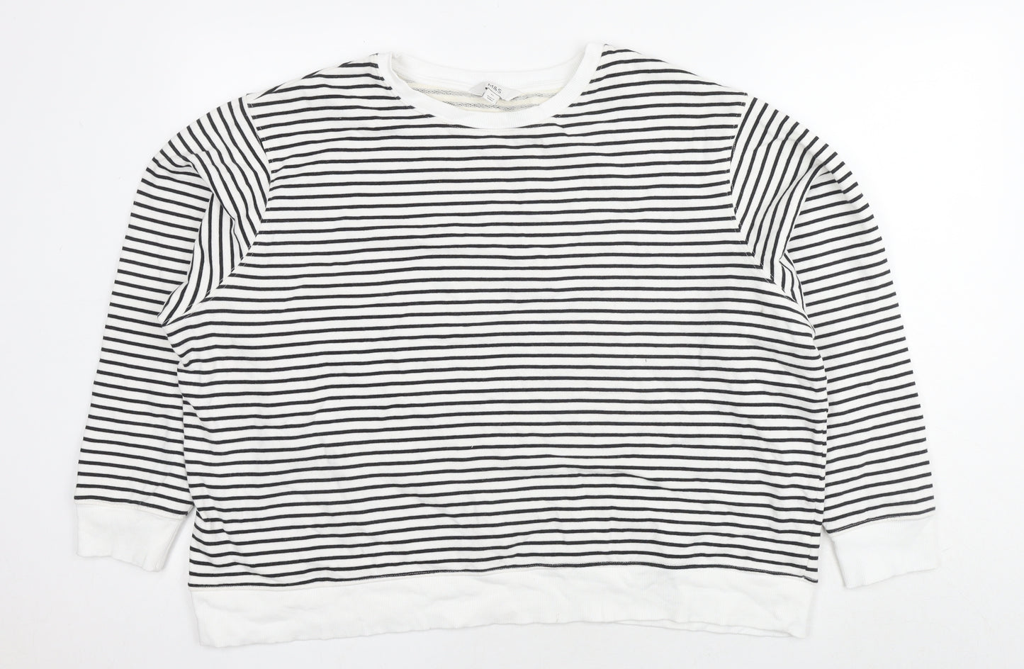 Marks and Spencer Womens White Striped Cotton Pullover Sweatshirt Size XL Pullover