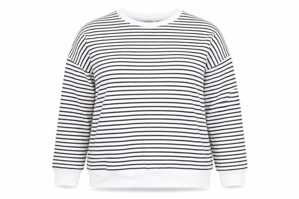 Front view of Marks & Spencer women’s white striped cotton pullover sweatshirt, size XL, pullover