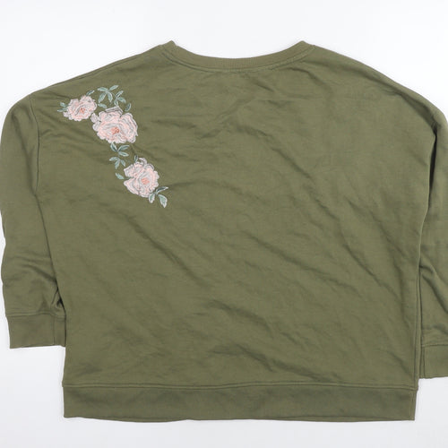 New Look Womens Green Cotton Pullover Sweatshirt Size 18 Pullover - Embraided Flowers