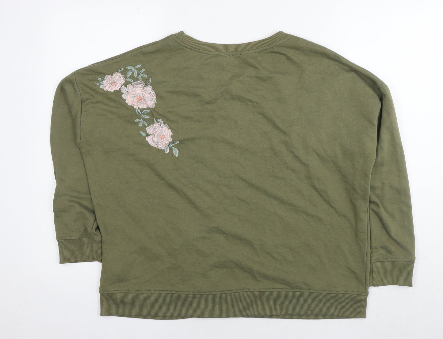 New Look Womens Green Cotton Pullover Sweatshirt Size 18 Pullover - Embraided Flowers