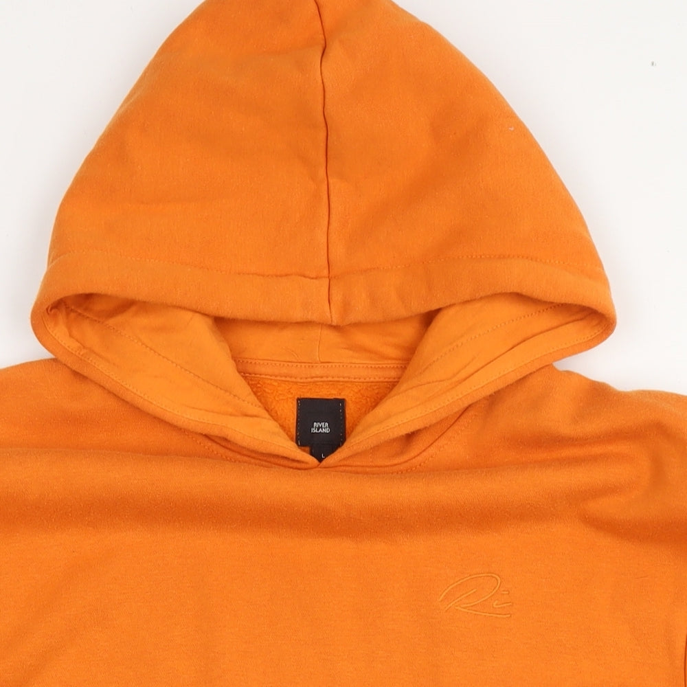 River Island Mens Orange Cotton Pullover Hoodie Size L