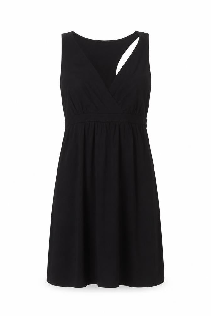 Front view of Active Life women’s black polyester tank dress, size M, v-neck pullover
