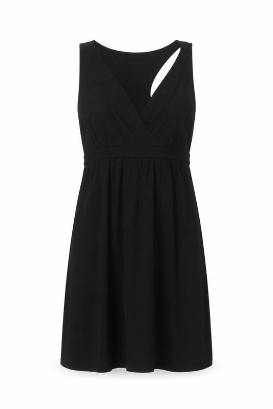 Front view of Active Life women’s black polyester tank dress, size M, v-neck pullover