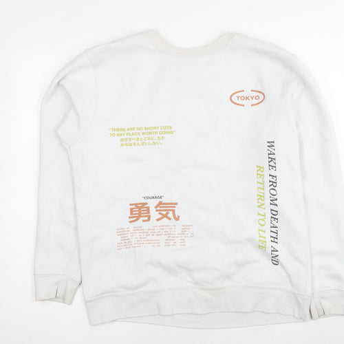 PRETTYLITTLETHING Mens White Cotton Pullover Sweatshirt Size S - Tokyo