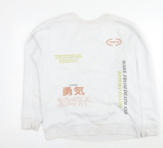 PRETTYLITTLETHING Mens White Cotton Pullover Sweatshirt Size S - Tokyo