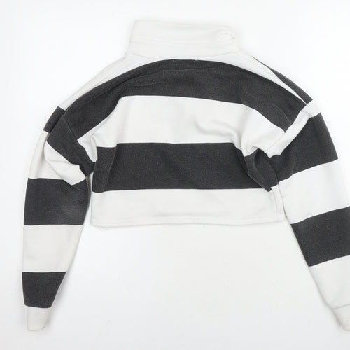 PRETTYLITTLETHING Womens White Striped Cotton Pullover Sweatshirt Size 8 Pullover - Cropped