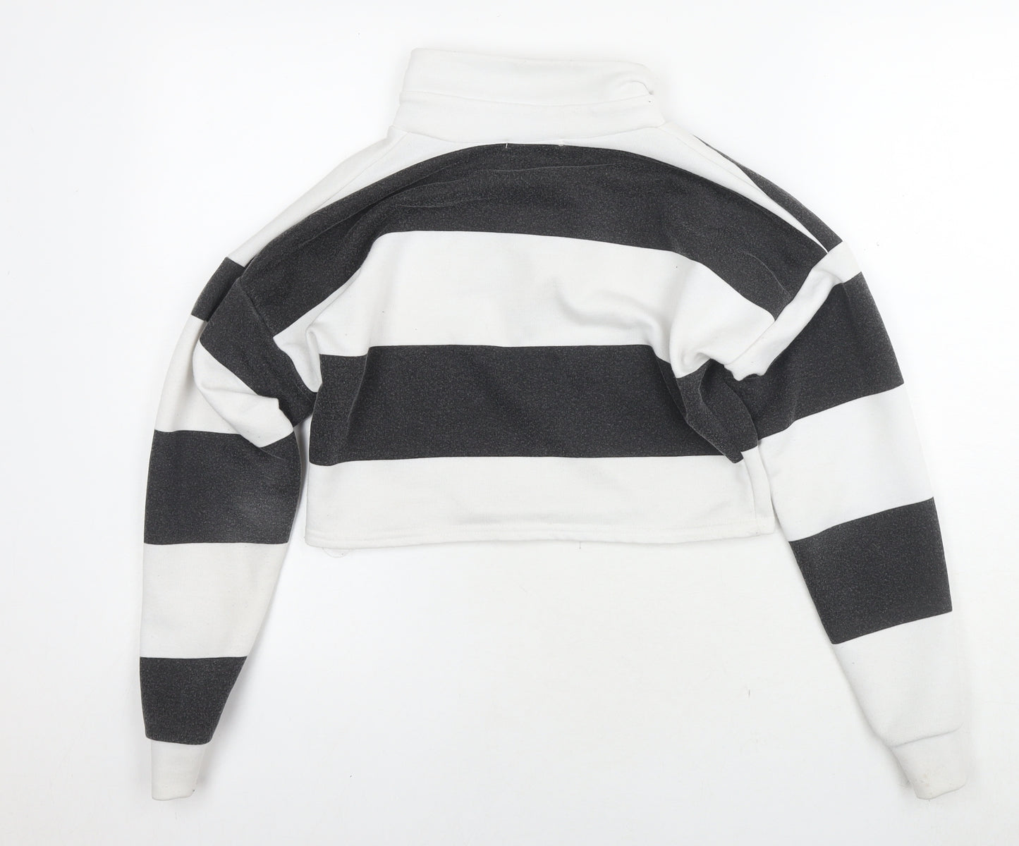 PRETTYLITTLETHING Womens White Striped Cotton Pullover Sweatshirt Size 8 Pullover - Cropped