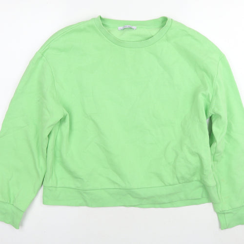 Zara Womens Green Cotton Pullover Sweatshirt Size M Pullover