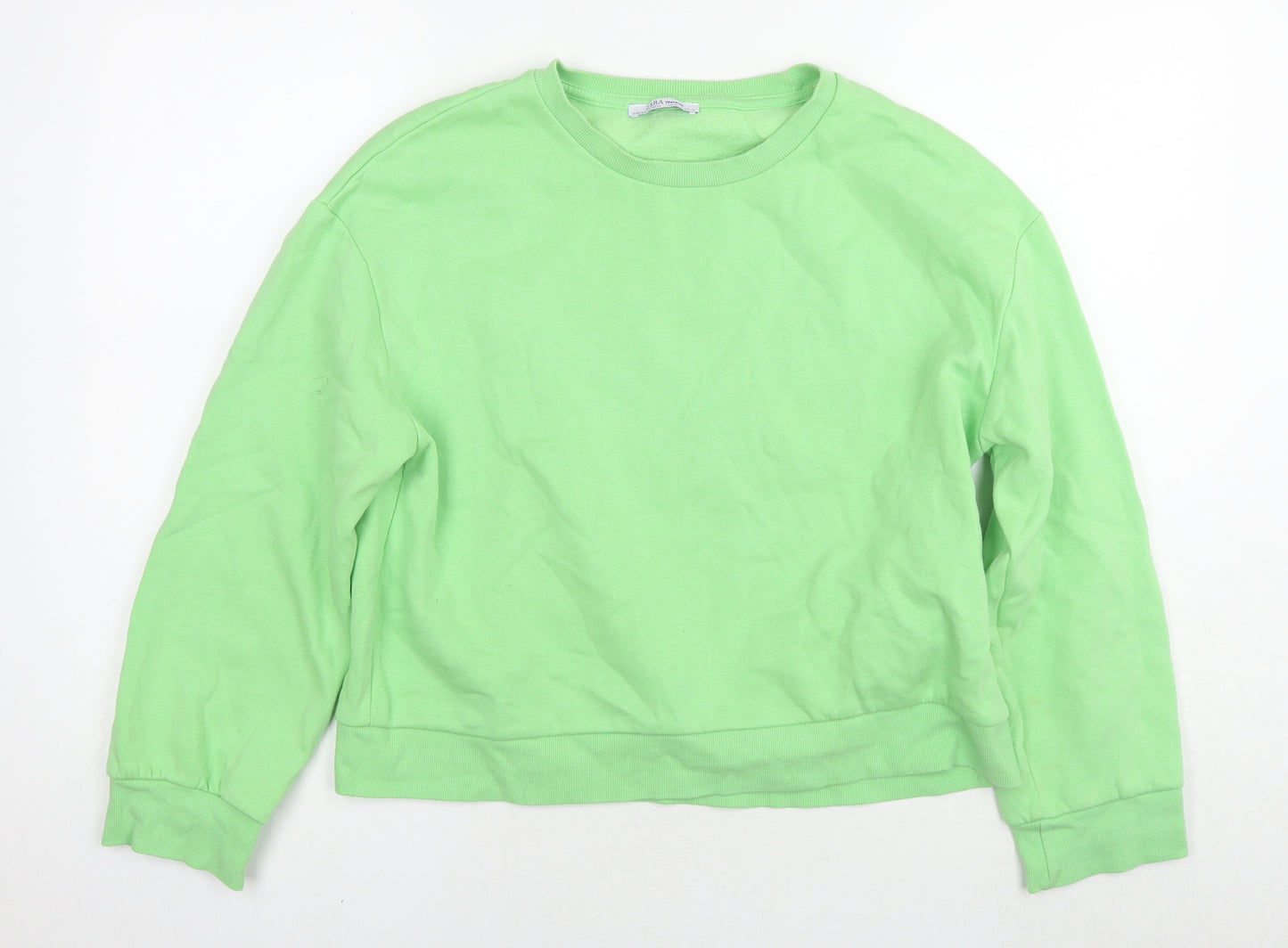 Zara Womens Green Cotton Pullover Sweatshirt Size M Pullover