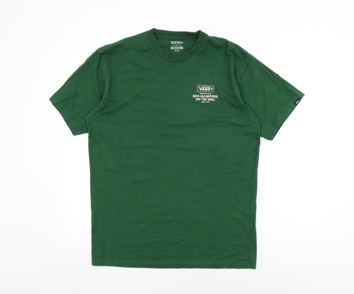 VANS Mens Green Cotton T-Shirt Size M Round Neck - 100% All-Natural Off The Wall