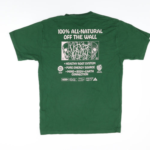VANS Mens Green Cotton T-Shirt Size M Round Neck - 100% All-Natural Off The Wall