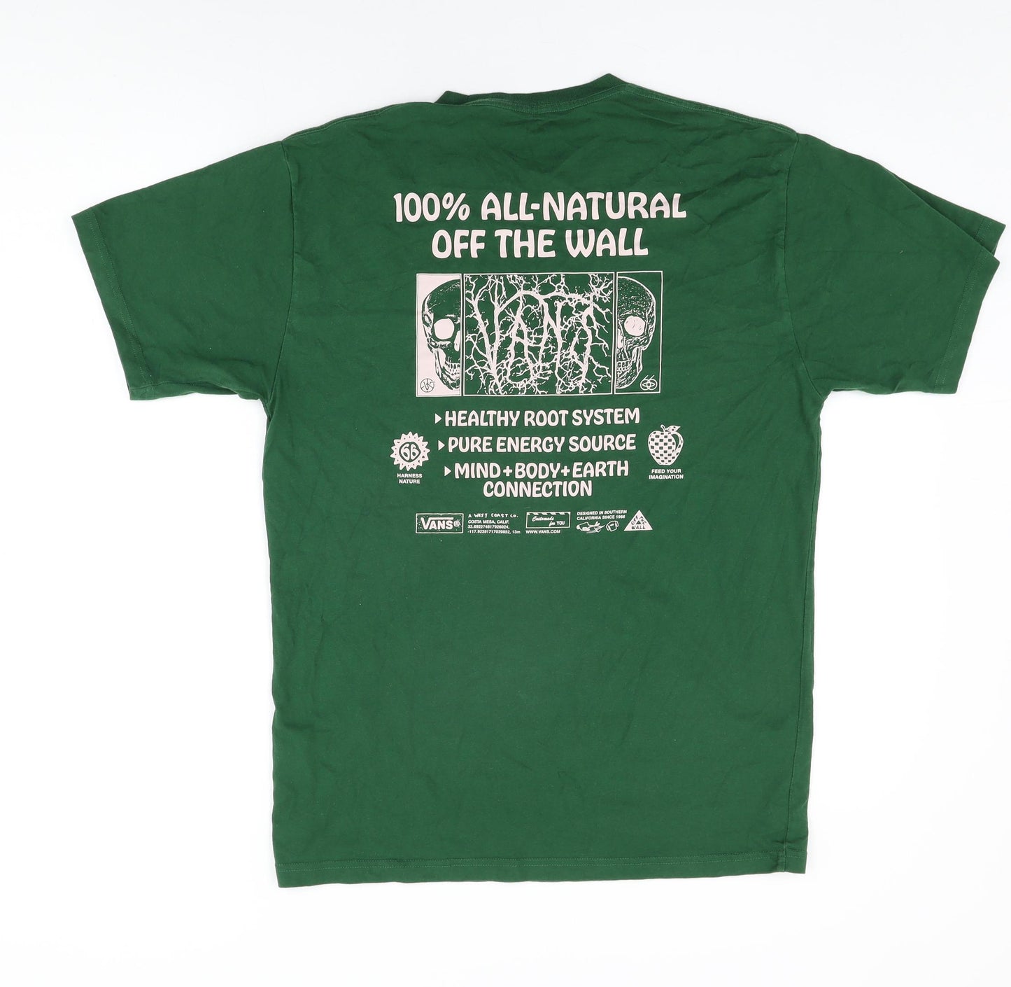 VANS Mens Green Cotton T-Shirt Size M Round Neck - 100% All-Natural Off The Wall
