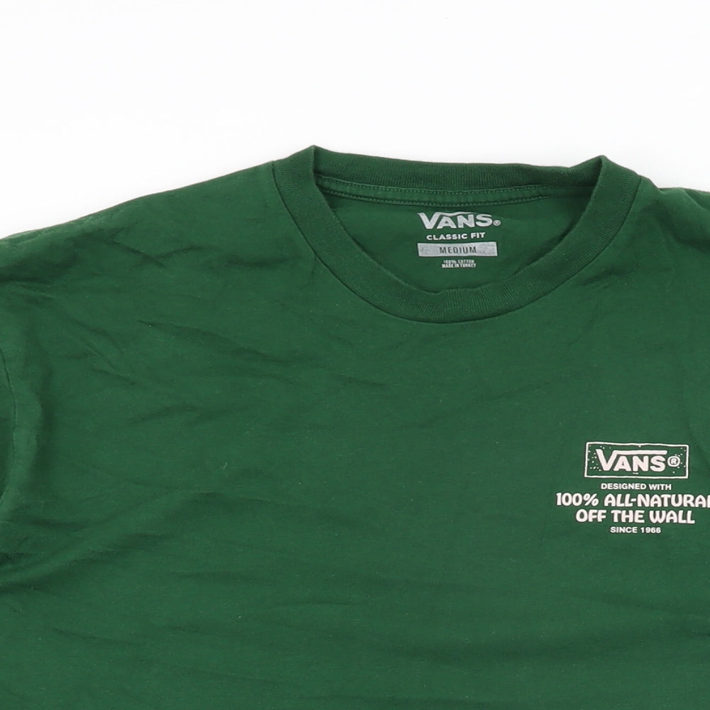 VANS Mens Green Cotton T-Shirt Size M Round Neck - 100% All-Natural Off The Wall
