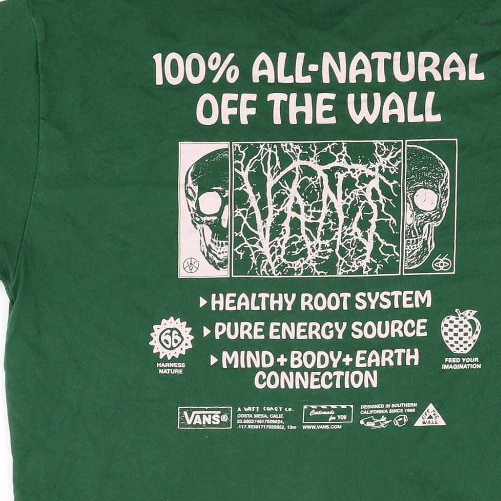VANS Mens Green Cotton T-Shirt Size M Round Neck - 100% All-Natural Off The Wall