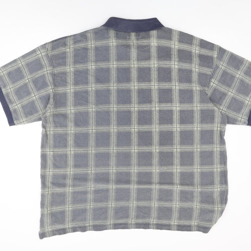 Global Tracking Mens Blue Plaid Cotton Polo Size L Collared Button